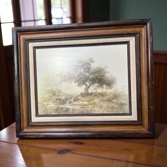dalhert Windberg Other - Vintage Dalhart Windberg Wood Framed Print 18x16 Deer And Tree 1970